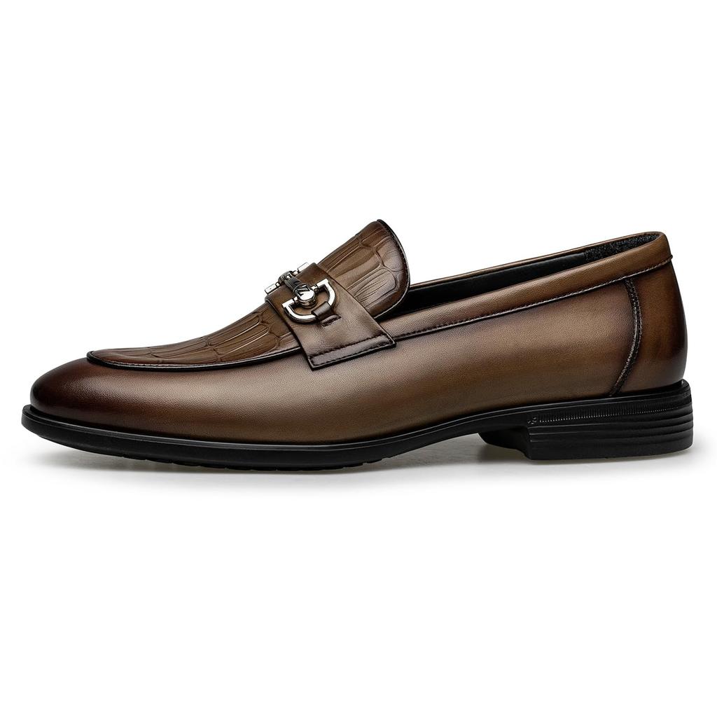 ZERO 2025 Genuine Leather Canvas Ultra Business Size Men's Loafers, Breathable, Comfortable, Non-Slip, Hardwearing, Casual, Lightweight, Brown, 25.0cm