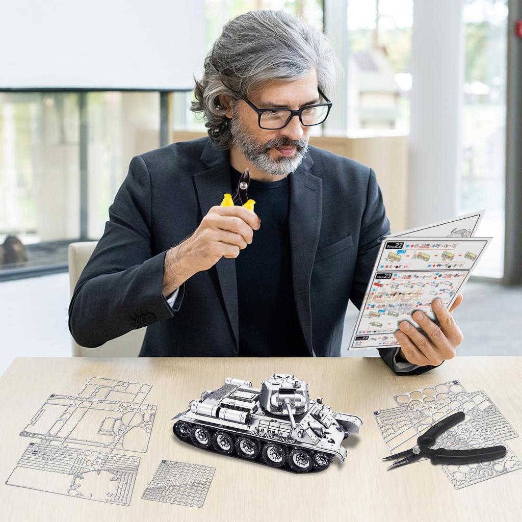 Piececool 3D Puzzle Medium Tank Tank Metallic Nano Puzzle 3D Metal Puzzle Metal Assembly Kit No Glue Required 4 Star Difficulty Level Intermediate