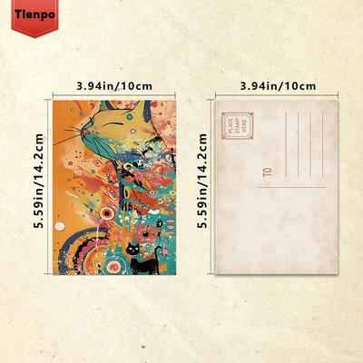 32pcs, Abstract Doodle Cat Postcards, Room Decoration Stickers, Brochure Materials, Souvenirs, Collectibles and Mailing