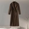 Brown Lapel Woolen Coat Synthetic Fabric Women's Double Breasted Long Sleeve Warm Coat Straight Tube Version Autumn and Winter