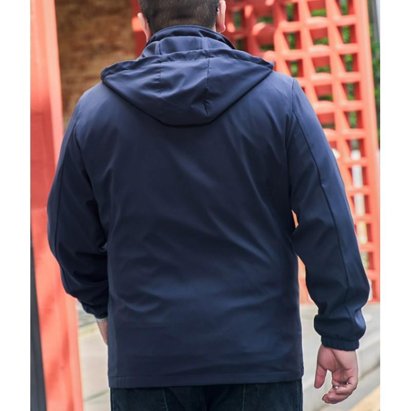 Men Spring Autumn Plus Size Jackets Solid-Color Hooded Stand-Up Collar Windbreaker Jacket