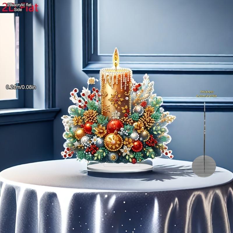 2D Flat Christmas Themed Acrylic Christmas Tabletop Decoration, Christmas Candle, Suitable for Wall Decoration, Porch, Room, Villa, Accents Home, Hall