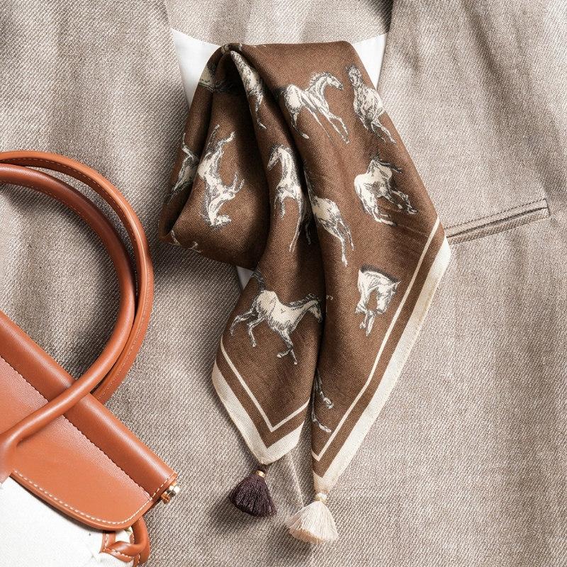 Retro literary and artistic lace cotton and linen small square scarf silk scarf women's spring, autumn and winter small scarf spring and autumn velvet