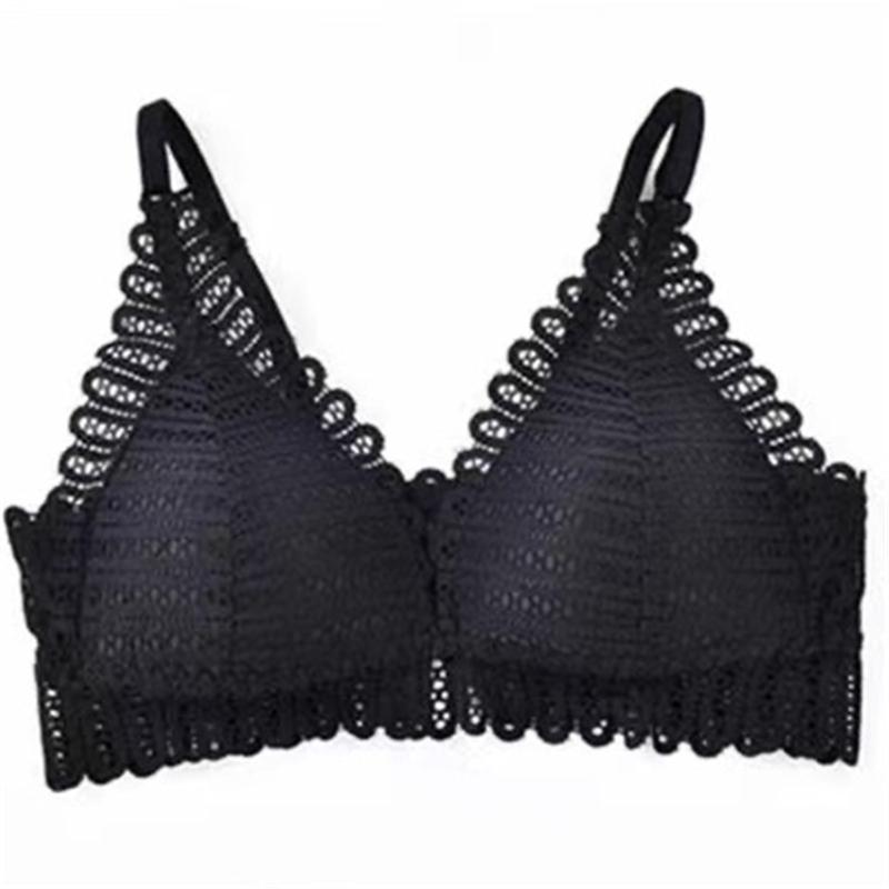 Lace Front Button Bralette Women's Underwear Sexy Backless Bra Without Bones Push Up Bra Triangle Thin Lingerie