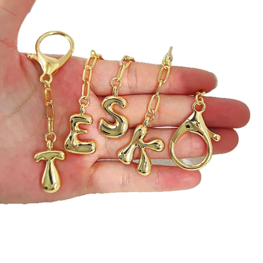 18K Gold Bubble Initial Pendant Keychain