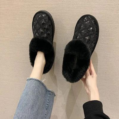 Dames Sneeuwschoenen Elegant Met Lage Hakken Schoenen Voor Vrouw Strass Enkel Ronde Neus Booties Chic Punt Hete Actie Niet Glijdend