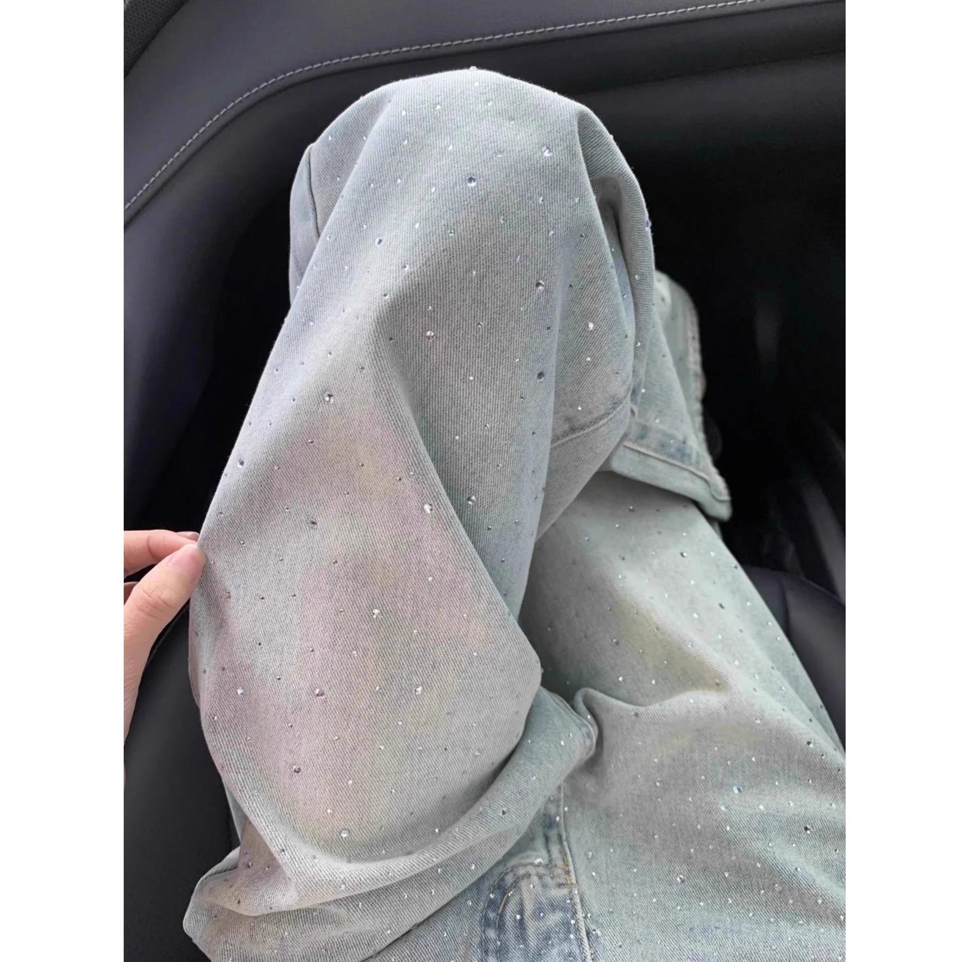 

Retro Rhinestone Hotfix High Waist Wide Leg Jeans for Women - Spring/Summer 2026 Collection Extra Small