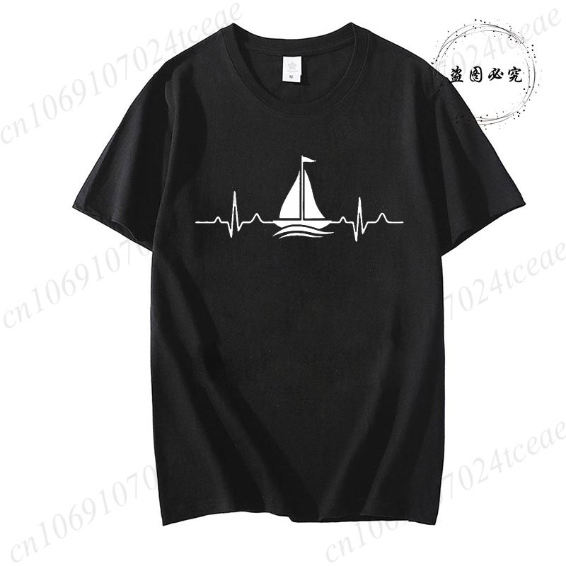 Unisex Unisex TShirt Sailing Heartbeat Print T Shirt Boating Graphic Harajuku Streewear Clothes Causal Female Y2K Tops Tee Clothing