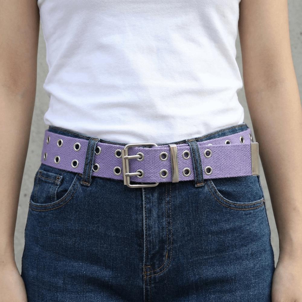 Solid Color Canvas Waist Belt Double Row Woven Belts Versatile Men's Belt  Jeans Wear