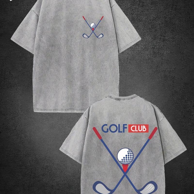 

European Size Men s Vintage Golf Print T-Shirt Cotton Oversized Relaxed Fit Distressed Washed Tee Suitable for Casual Wear,Golf Outings,Outdoor Sports S серый