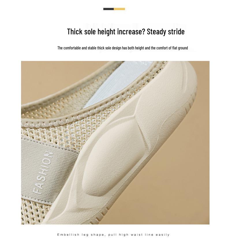 Women's Slip-On Breathable Flyknit Mesh Half Slippers - Comfortable, Casual, Fashionable, Versatile, Plus Size with Hollow Design.