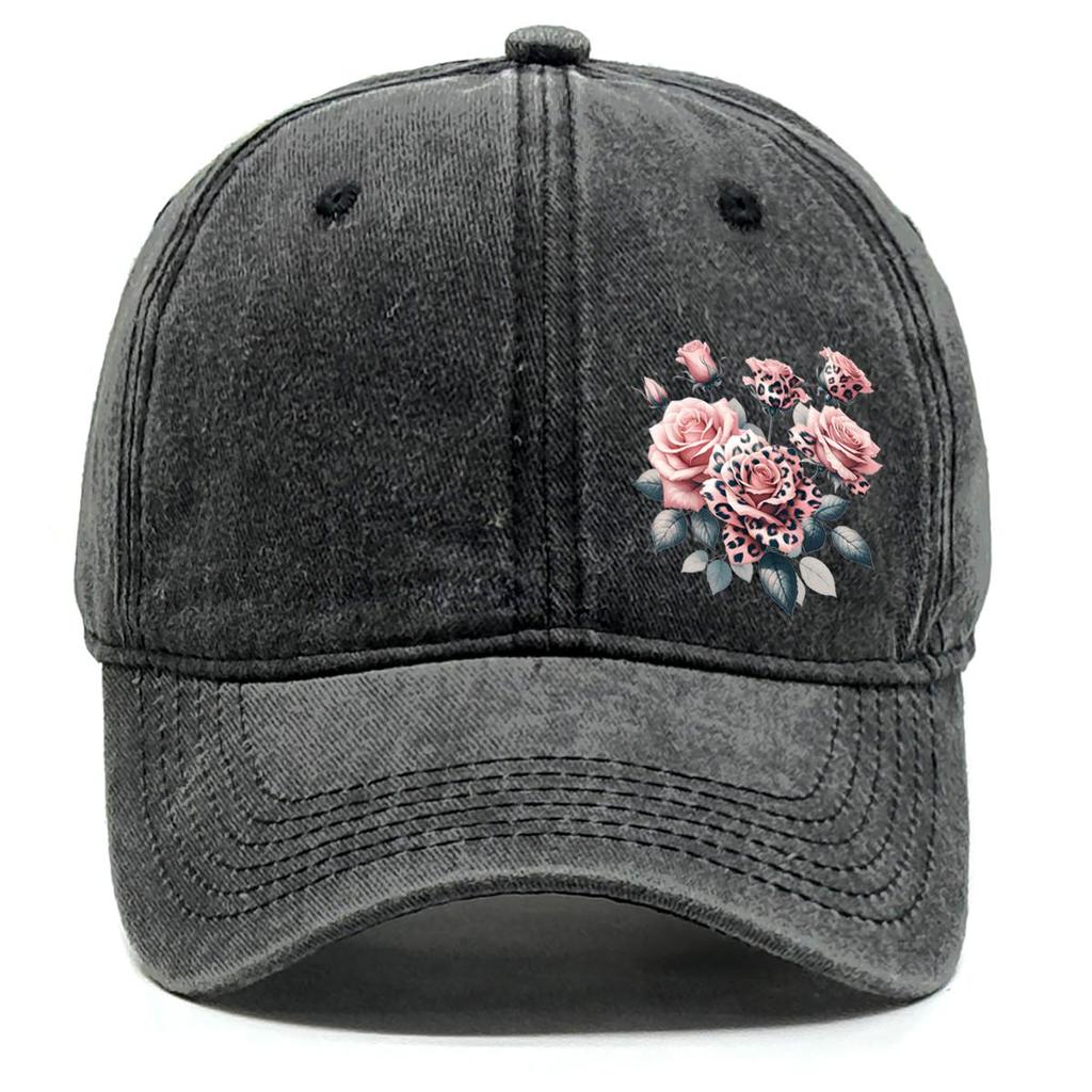 Leopard Flower Print Snapback Sun Hat, Trucker Hat Hip Hop Sun Protective Vintage Retro Adjustable Baseball Cap