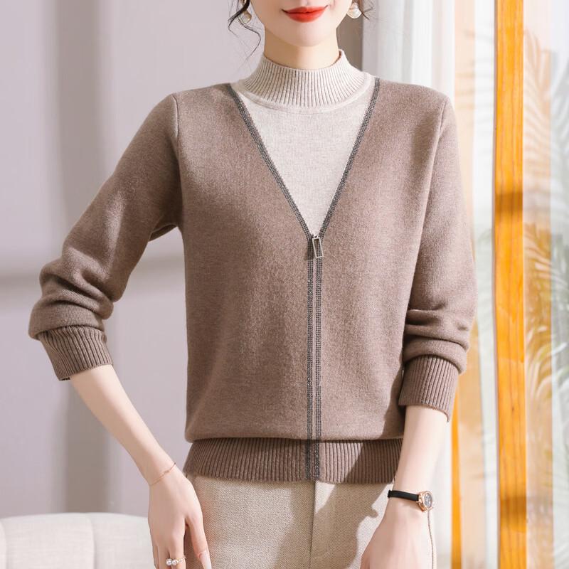 YUZHAOLIN Women's Thickened Mock-Layer Knit Sweater