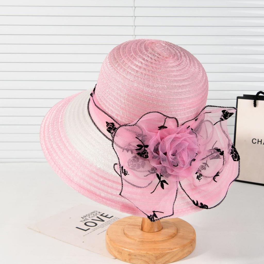 Summer Middle-Aged And Elderly Organza Flower Pot Hat French Top Hat Mother Sun Protection Hat Breathable Sun Hat Women