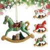 Creative Festive Ornaments Rocking Horse Christmas Ornament, Resin Tree Hanging Decoration with Retro Style Decor Bear Gift Box for Holiday
