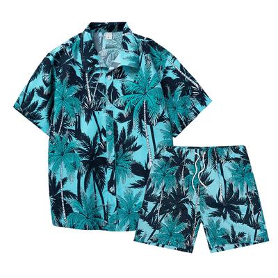 Hawaiian Coconut Tree 3D Printed Men's Short Sleeved Shirt Set, Large Informal Beach Shorts, Streetwear Fashion Set