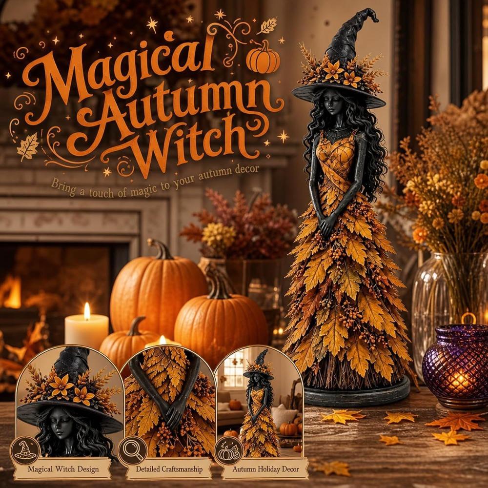 Leaf Gown Halloween Witch Statue Vintage Leaf Witch Resin Ornament Halloween Harvest