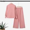 ZANZEA Women Long Sleeve Blouse and Pants Casual Two Piece Suit Sets