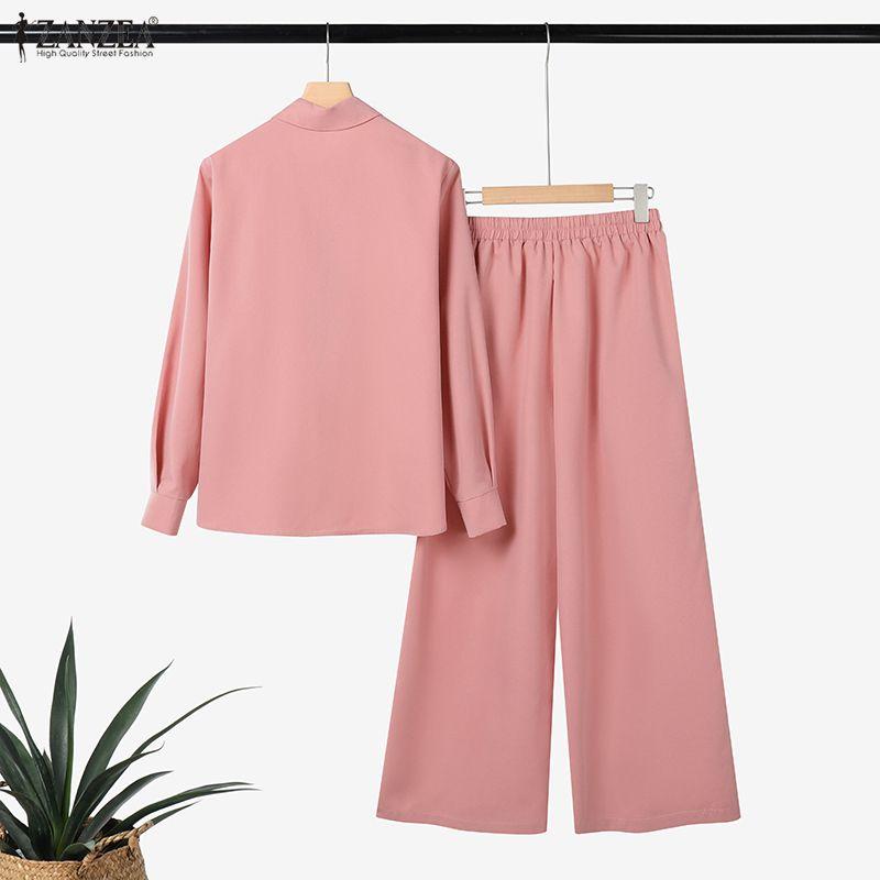 ZANZEA Women Long Sleeve Blouse and Pants Casual Two Piece Suit Sets
