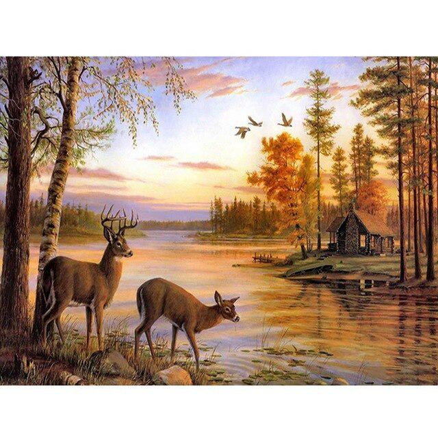 5D Diy Diamond Painting Deer Animals Scene Cross Stitch Full Diamond Embroidery Elk