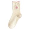 Socks Pure Cotton Stacking Socks Season Idea Yarn Cute Cartoon Embroidered Fungus Edge Cotton Medium Tube Socks
