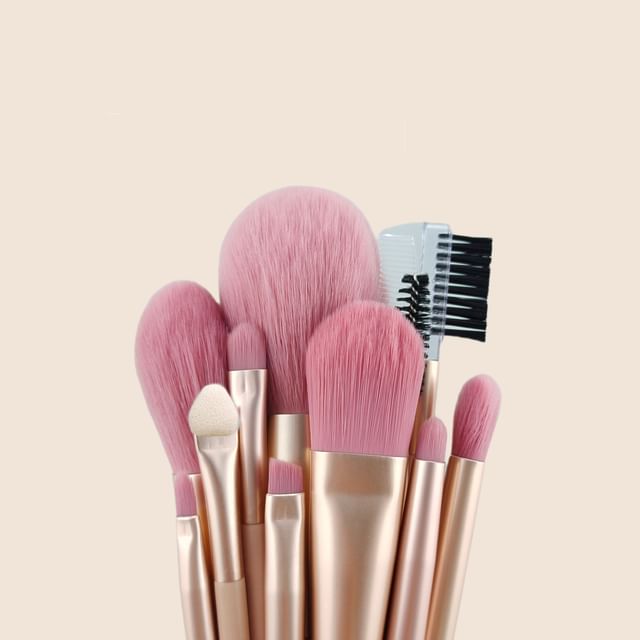 

jademonra - Set of 12: Makeup Brush with Case Set With Coral Pink Case - Light Pink