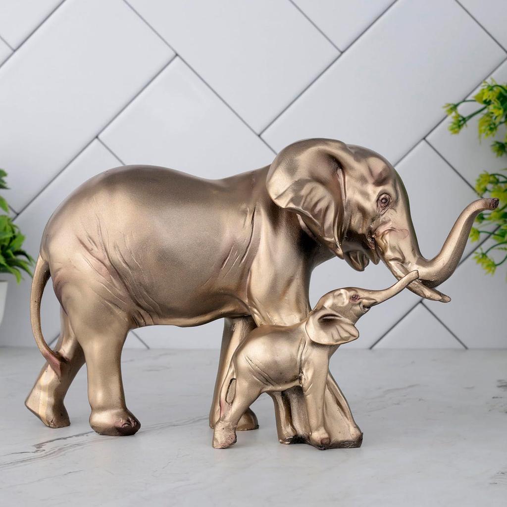 Elephant Statue for Good Luck Showpiece Home Decor Items for Living Room and Gifts (Golden)