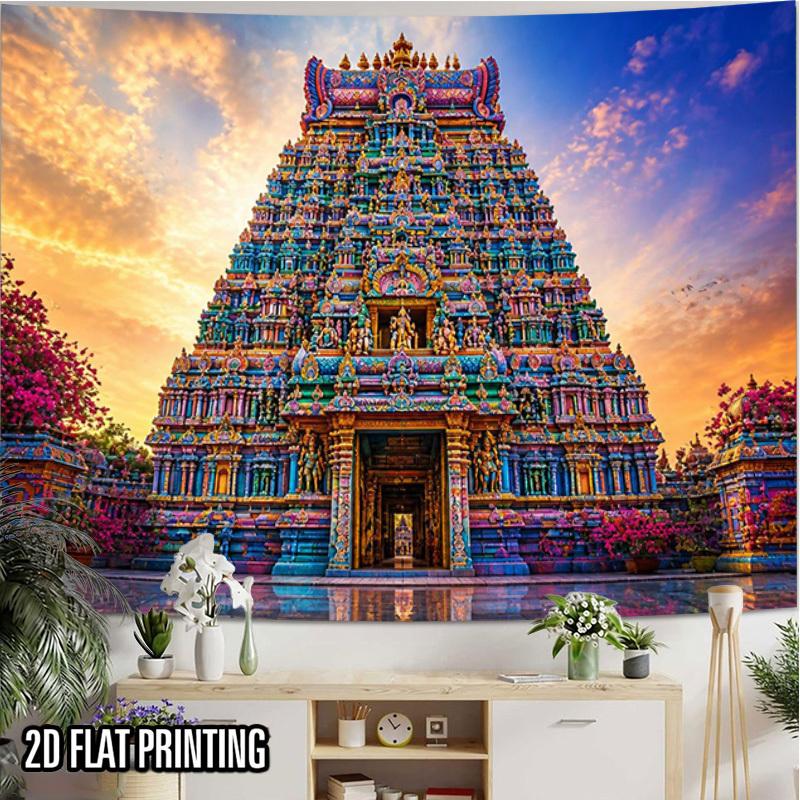 2D Flat - 2D Flat - 2D Flat Print 1pc Tapestry Colorful Indian Temple Wall Hanging, Exotic Home Decor Art Cultural Background Decoration Background Ph