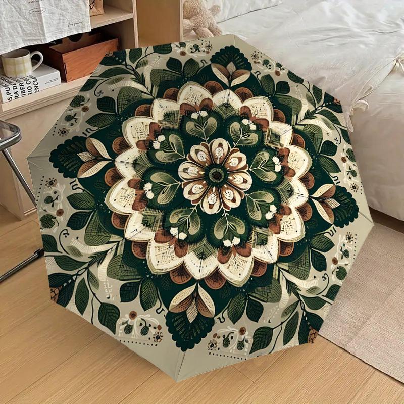 1pc mandala leaves Automatic Open/Close Umbrella with Windproof, 8-Rib Sturdy Canopy, Durable Ribs, Fashionable Design1154A