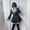 Japanese Fairy Sweet Lace Patchwork Plaid Dress Women Kawaii Grunge Ruffled Long Sleeve Dresses Y2k Aesthetic JK Lolita Vestidos