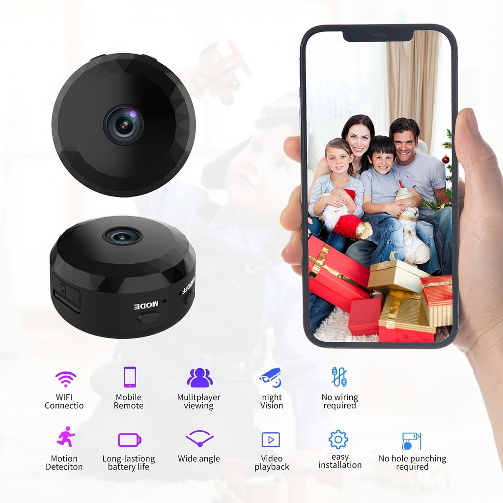 Wireless Mini WiFi Security Camera with Night Vision, Motion Detection, Rechargeable Battery, Easy Installation, 480P Magnetic Mount