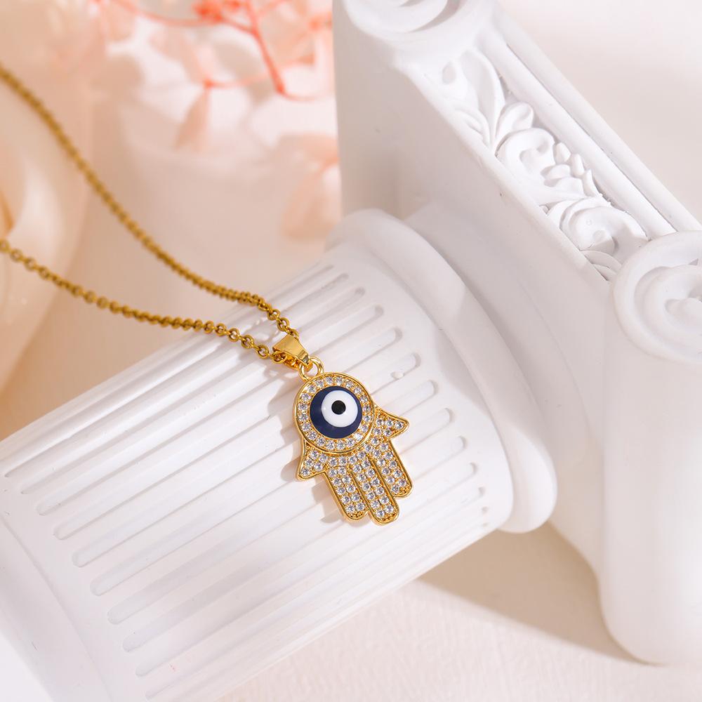 Creative Zircon Blue Eye Necklace Men's and Women's Popular Devil's Eye Palm Modeling Niche Jewelry