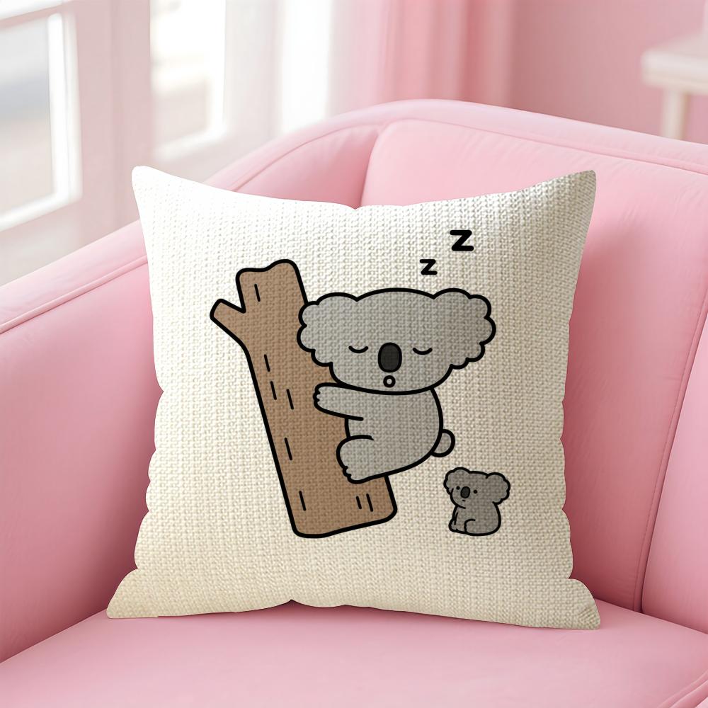 Cartoon Cute Koala Cushion Cover Natural Linen Organic Fabric DoubleSided Printing Sofa Home Decor Gift Pillow Case