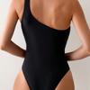 New Women's Oblique Shoulder Hollow One-piece Swimsuit Removable Coaster Solid Color One-piece Swimsuit