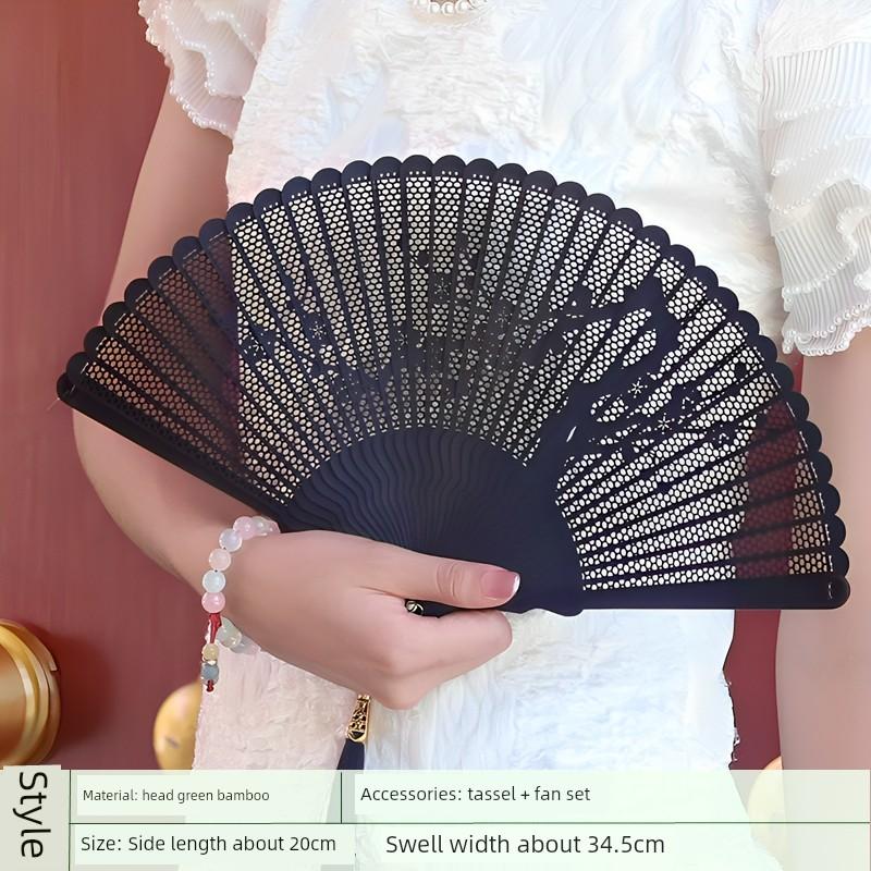Fan Full Bamboo Folding Fan Carved Foldable Mini Fan Small Size Portable Chinese Style Chinese Ancient Style Dance Fan Green for Women