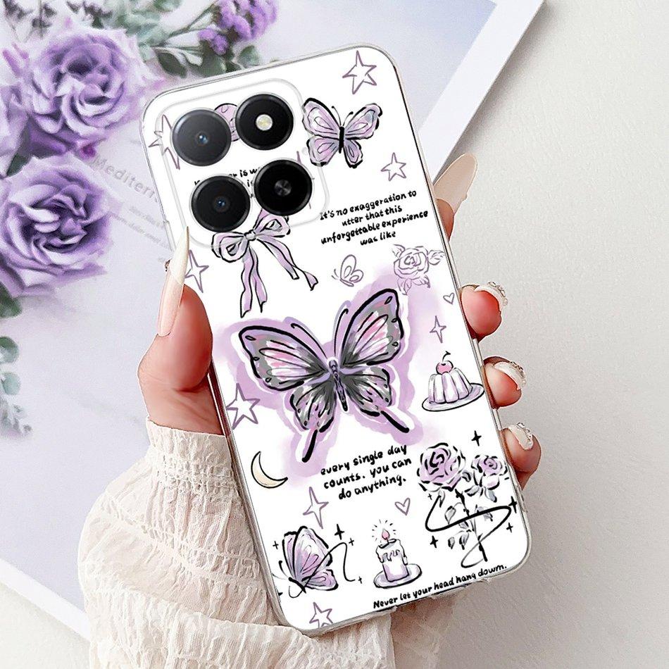 Phone Case For Honor X5b Plus X6b X7b X8b X9b 5G Elegant Flower Cat Painted Soft Silicone TPU Cases