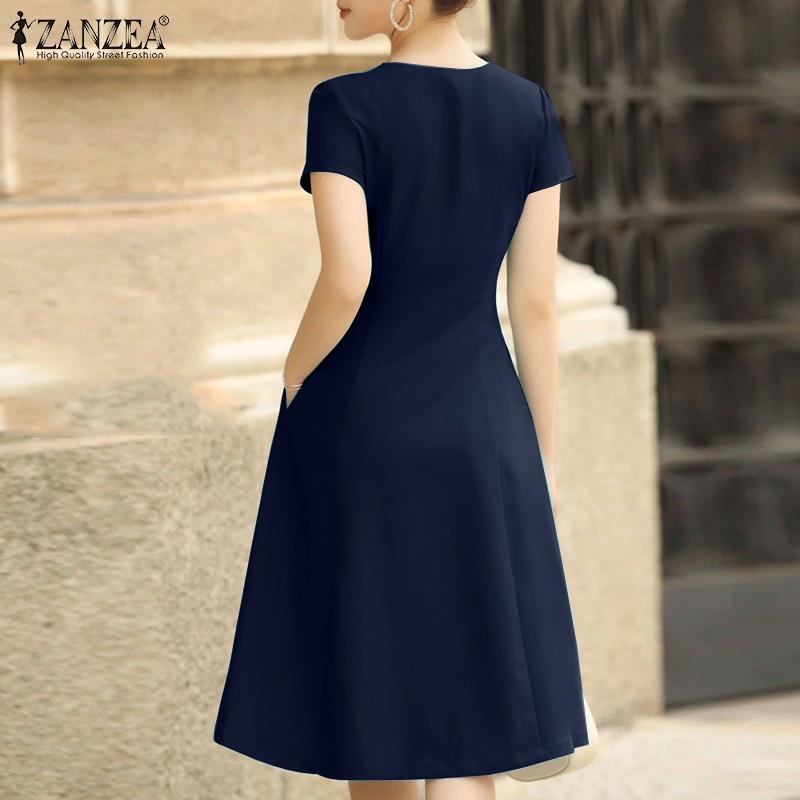 ZANZEA Women Casual Round Neck Summer Short Sleeve Dress
