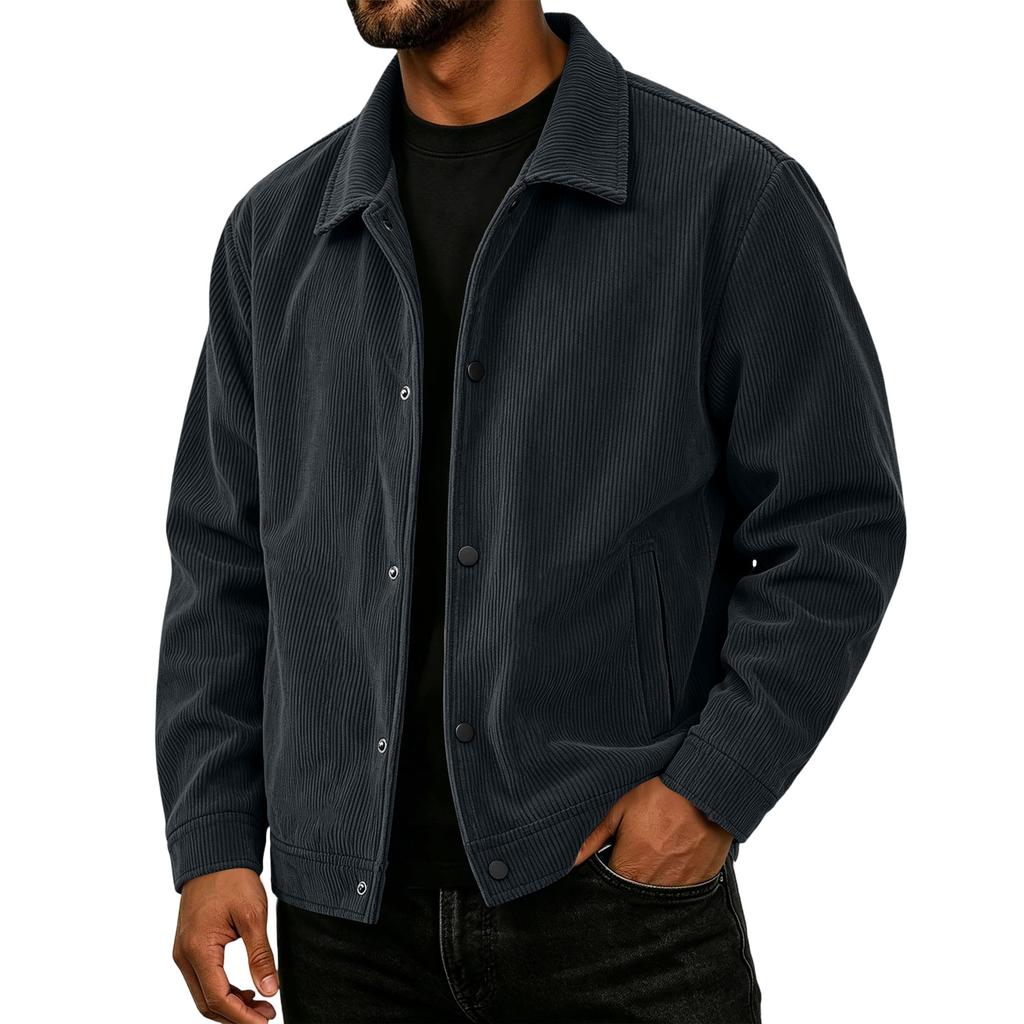 Men's Casual Loose Fit Fall Jacket with Lapel Collar Long Sleeve