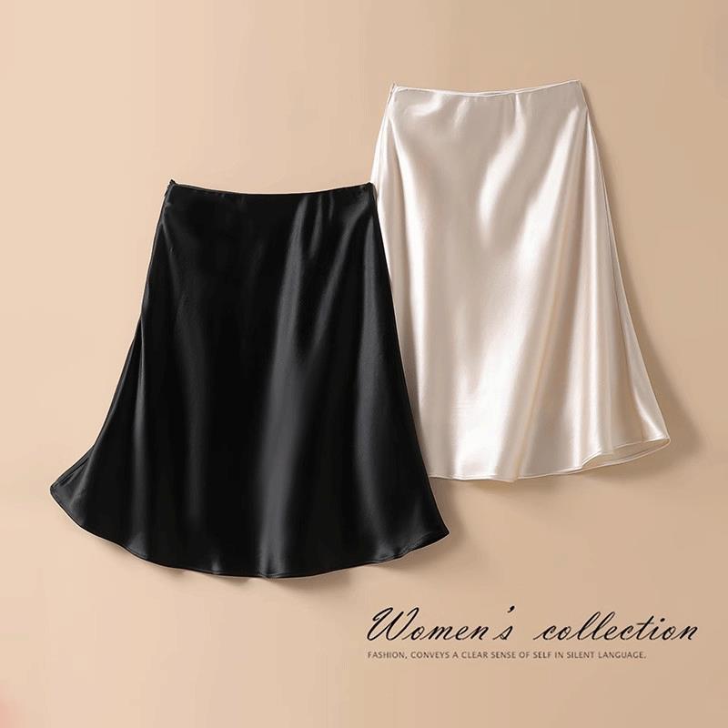 Gonna Midi Satinata a Vita Alta - Estiva Snellente a Linea ad A per Donna