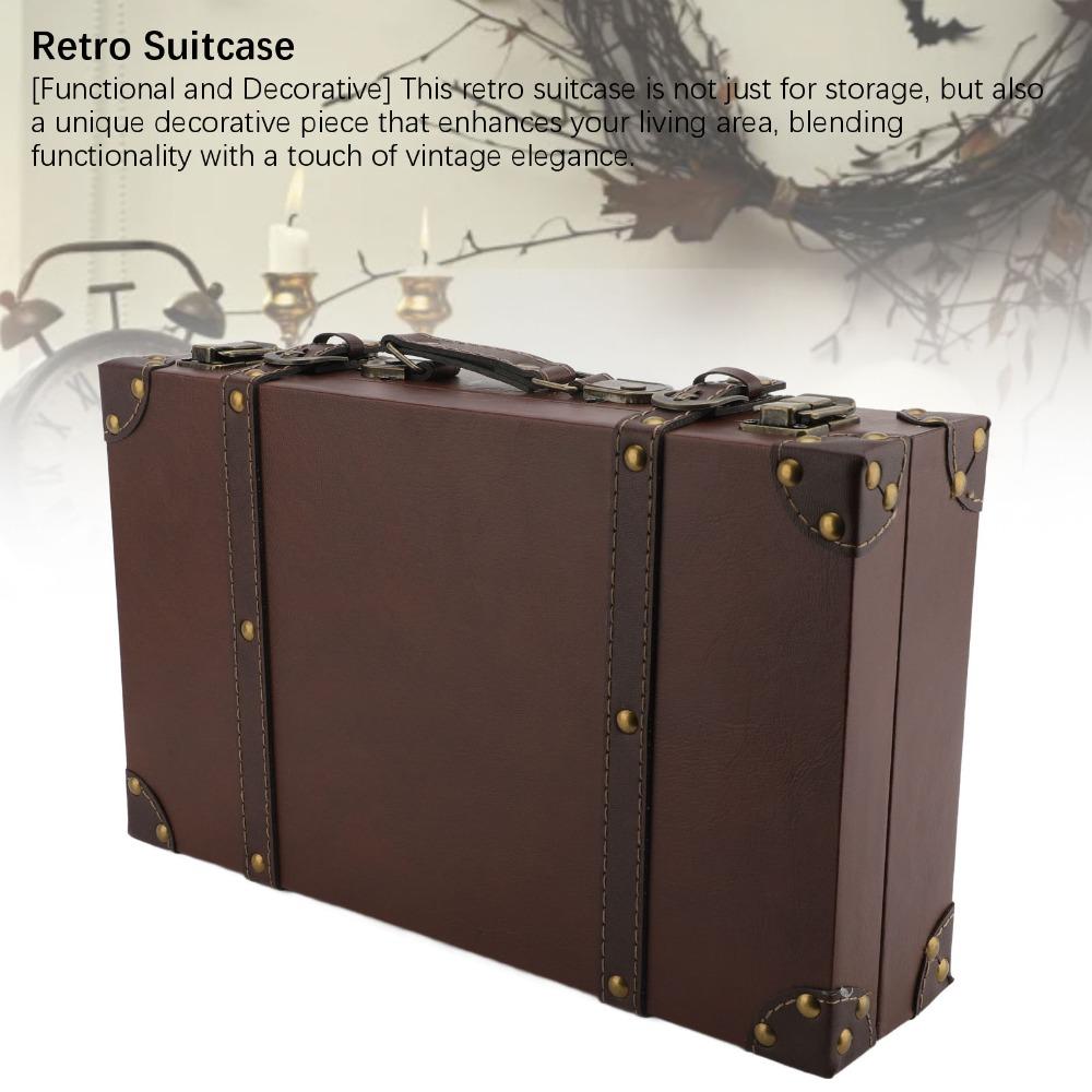 Leather Decorative Luggage Trunk Wood Multi-purpose Organizer Wooden Storage Box Home Organization