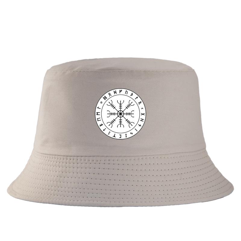 Nordic Symbol of Protection Aegishjalmur Bucket Hat Unisex Elder Futhark Rune Sun Cap Pagan Jewelry Style FisherUnisex Hat Sunshade 56-58cm
