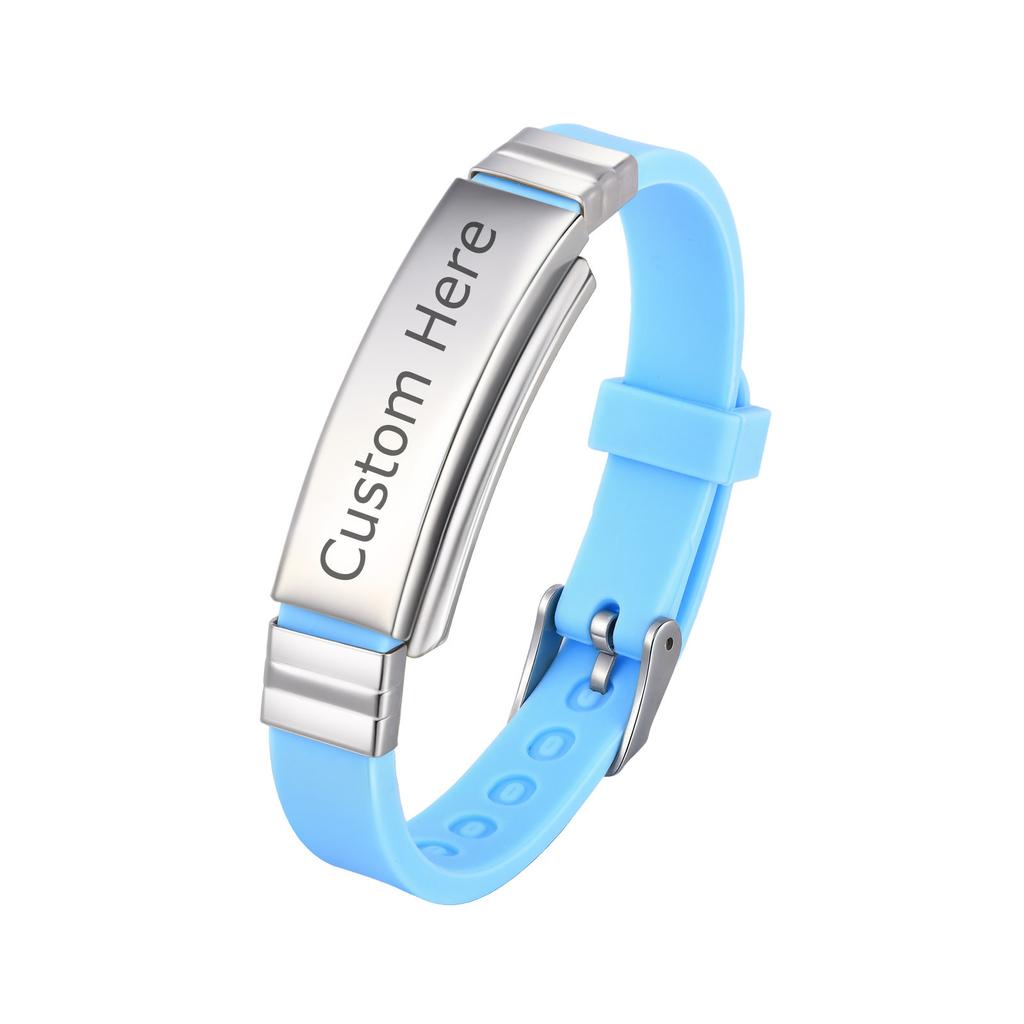 Vnox Bracelet en Silicone Réglable Personnalisable avec Plaque en Acier Inoxydable, Bracelet Souple en Caoutchouc pour Homme