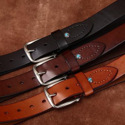 Belt Men's Beaded Decoration Embellishment Fashion Trend Genuine Cattlehide Leather Surface All-Matching Jeans Casual Men's Belt