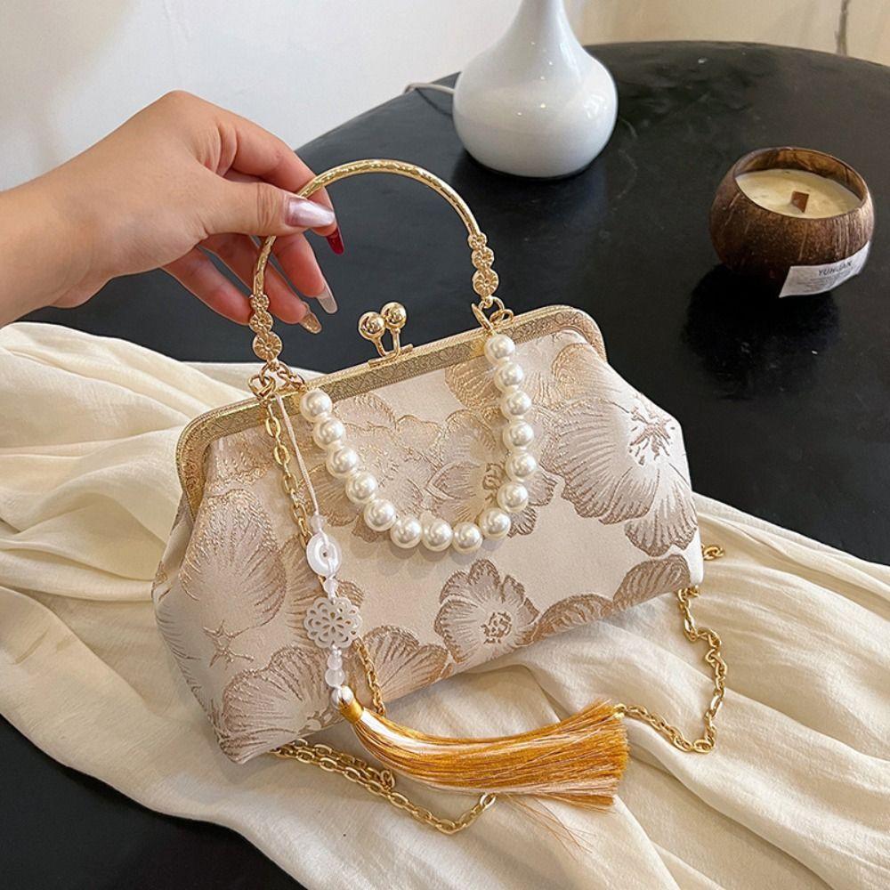 

Сумка через плечо в китайском стиле, с цветочным узором, клатч для ханфу, повседневная женская сумка-ракушка, банкетная золотой