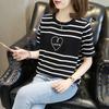 Ice silk knitted sweater women's summer 2025 new pullover round neck thin horizontal striped short sleeve embroidery women's clothes