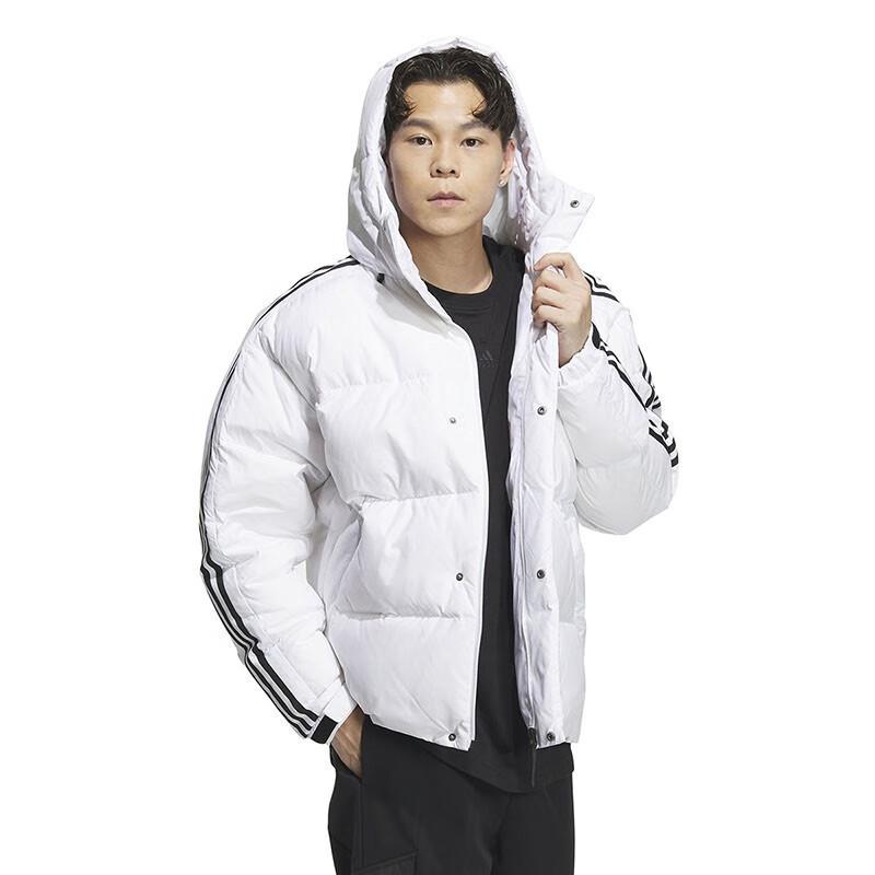 adidas Puffärmel Seitenstreifen Sport Warm Kapuzen Daunenjacke Herren Oberbekleidung Weiß IT8731