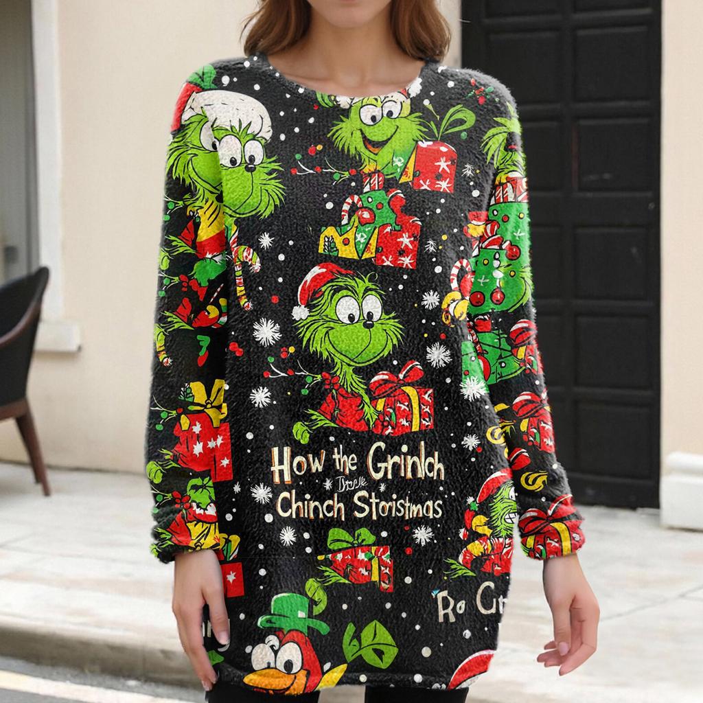 Women's Round Neck Casual Long Sleeve Plush Dresses