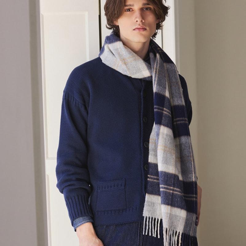 ABRAHAM MOON Merino Wool Shawl Muffler 50cm - Semi-Green Silver