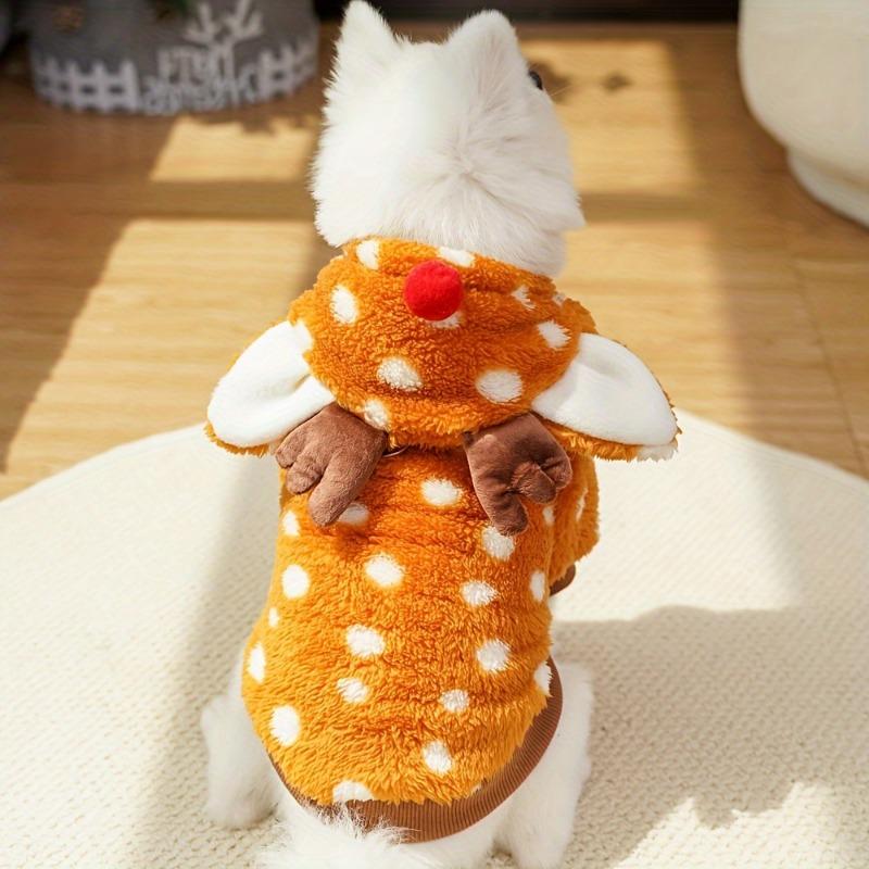 Adorable Reindeer Pet Costume with Hat for Medium Breed Soft Warm Fleece-Lined Winter Christmas Outfit Xmas Gift for Cat/dog