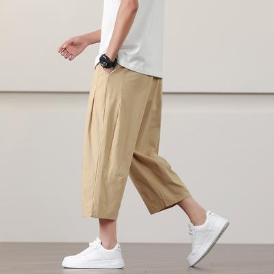 2024 yaz erkek streetwear pantolon çin tarzı pamuk keten harem pantolon erkekler nefes plaj pantolonları rahat buzağı uzunlukta pantolon